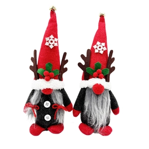 Christmas reindeer gnome plush set with red hats, antlers, and bells on white background
