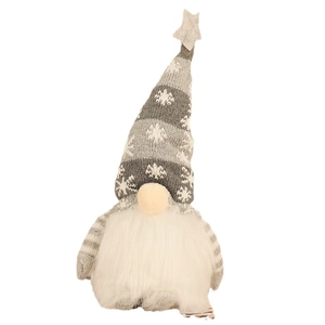 Lighted Christmas gnome plush with grey knit snowflake hat and white beard decoration