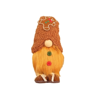Standing Christmas gingerbread gnome with brown hat and orange beard for holiday decor