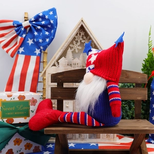 Macro detail of Patriotic Independence Day gnome doll with star-spangled hat and striped legs