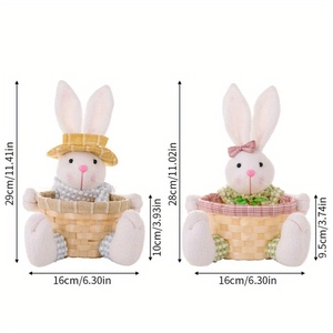 Osterhasen Plüschkörbe mit geflochtener Basis, Punkt- und Karomuster Details, 29 cm Höhe