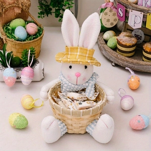 Niedlicher Osterhasen-Plüschkorb mit Weidengeflecht für Eier und Süßigkeiten