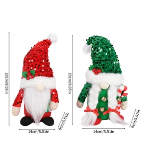 Christmas Rudolph gnome plush doll set with sequined hats and white beards, 23cm height