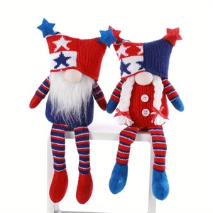 Patriotic July 4th gnome plush dolls with stars and stripes hat on white stand