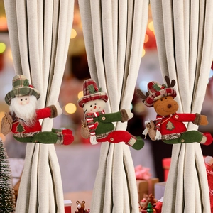 Embrasses de Rideaux de Noël en Peluche Dessin Animé Père Noël Bonhomme de Neige Renne Tissu Écossais Pour Décoration Maison