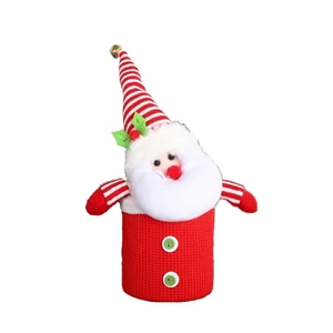Festive Santa Claus knitted wine bottle cover with plush beard and gold bell detail