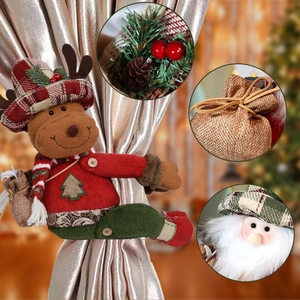 Attaches rideaux de Noël renne et Père Noël avec pommes de pin et sacs en toile