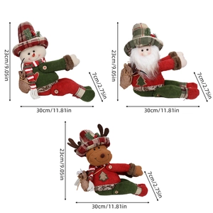 Trois poupées de Noël avec Père Noël, bonhomme de neige et élan, hauteur de 23 cm