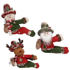 Lot de 3 poupées de Noël en peluche avec Père Noël, bonhomme de neige et renne décor