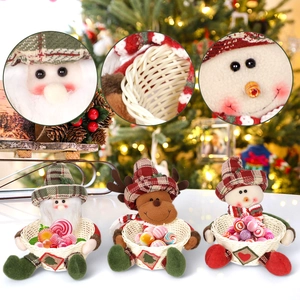 Three-piece Christmas candy baskets set featuring Santa, snowman, and reindeer figures