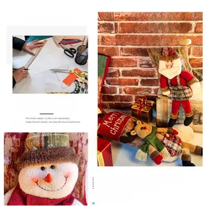 Detail of 3D Santa and snowman Christmas stockings with rustic burlap and plush fabrics