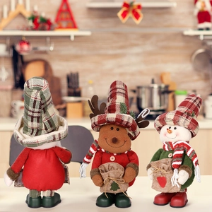 Three-piece Christmas plush figurines set including elk and snowman for home decoration