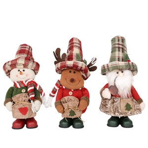 Standing Christmas plush dolls set including Santa, Reindeer and Snowman in plaid outfits