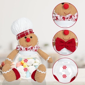 Gingerbread man chef candy jar with transparent spherical bottle for Christmas decor