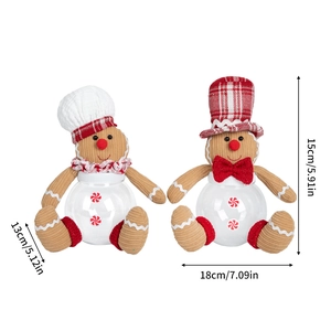 Christmas gingerbread man candy jar set with chef hat and bowknot decorations