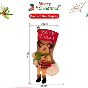Detailed size view of a Christmas stocking with 3D reindeer doll and Merry Christmas text