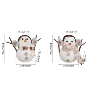 Set of two Christmas plush snowman tabletop ornaments with scarves and branch arms