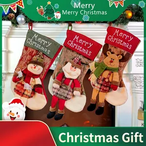 3D Cartoon Christmas Stocking Gift Bag Ornaments Santa Snowman Reindeer Plush Fabric Fireplace Decoration Hanging Candy Sack