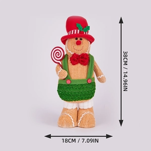 Gingerbread man gnome doll with chef hat and candy cane, dimensions 38x18cm for Christmas