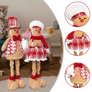 Stehende Lebkuchen-Plüschfiguren mit Teleskopbeinen und Cord-Struktur für Weihnachtsdeko