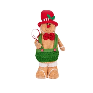 Christmas gingerbread man knitted gnome plush with red hat and candy cane decoration