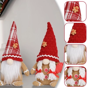 Christmas gnome doll set with gingerbread man hats and khaki corduroy bodies for home decor