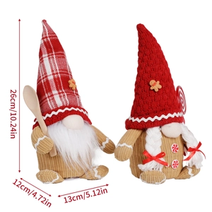 Christmas gingerbread gnomes plush pair with pointed hats for holiday home decoration