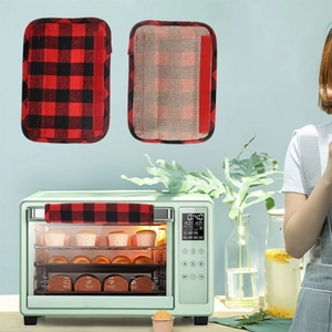 Red and black buffalo plaid refrigerator handle covers 4-piece set for kitchen decor