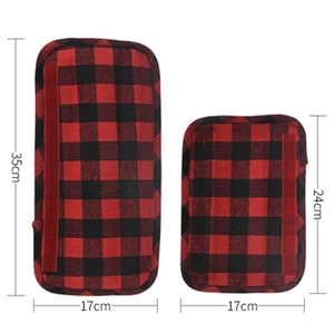 Red and black buffalo check Christmas refrigerator handle covers in two sizes