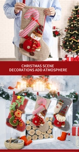 Hanging Christmas stockings with reindeer and snowman 3D plush figures for holiday decor