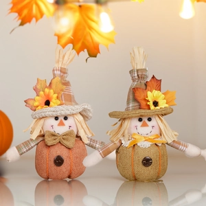 Harvest sunflower and maple leaf pumpkin gnome figurines for autumn tabletop decoration