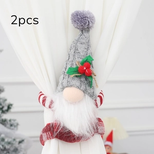 Lot de 2 boucles de rideau gnome de Noël avec bras rayés rouges et blancs et chapeaux gris