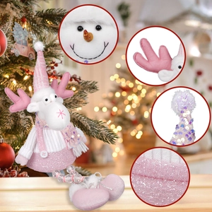 Décoration de Table de Noël Rose Paillettes Peluche Père Noël Bonhomme de Neige Renne Poupée pour Maison Fête Cadeau Ornement