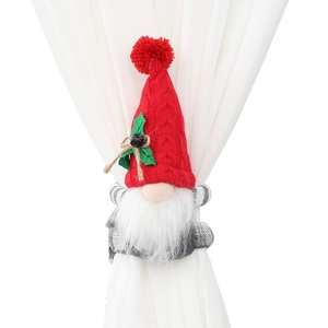 Embrasse de rideau de Noël gnome avec bonnet rouge tricoté et barbe en peluche douce