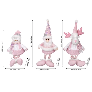 Lot de figurines de Noël en peluche rose et blanc avec Père Noël, bonhomme de neige et renne