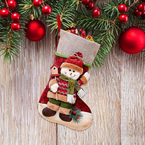 3D Christmas Stocking Gift Bag Faux Linen Cloth Santa Claus Snowman Reindeer Hanging Decor For Xmas Holiday Party Fireplace Decoration