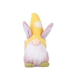 Easter gnome plush doll with yellow rabbit ear hat and white beard for holiday table decor