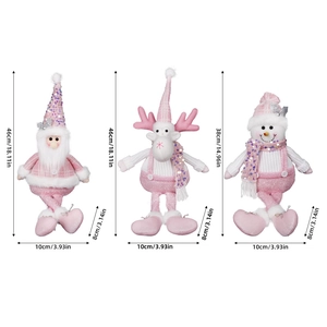 Lot de figurines de Noël roses à paillettes avec Père Noël renne et bonhomme de neige