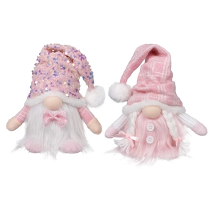 Pink Christmas gnomes set with sequins and knitting for festive holiday home decoration