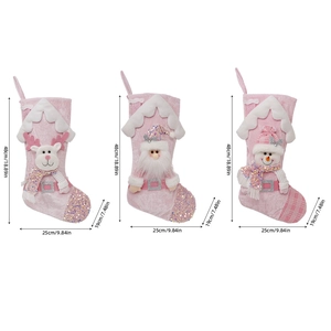 Three-piece pink sequins Christmas stockings set with 48cm height reindeer and Santa