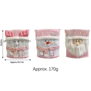 Pink Christmas chair covers featuring Santa, Reindeer, and Snowman for holiday dining decor