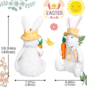 Luminous Easter bunny plush toys with yellow plaid hat and carrot, 42cm standing height