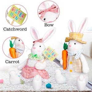 Glow bunny plush set with Easter Hunt sign and carrot for holiday home decoration