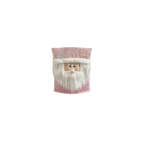 Pink plaid Christmas chair cover featuring Santa Claus design with sequins and bow