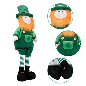 St. Patrick's Day leprechaun gnome plush with orange beard and green clover hat