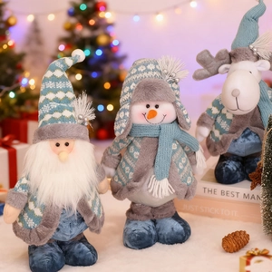 Nordic blue plush Christmas gnome, snowman and reindeer dolls with snowflake patterns