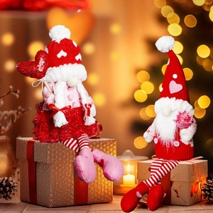 Valentine's Day Gnome Plush Decoration Heart Faceless Doll Ornament For Home Party Wedding Table Decor Red Pink Stuffed Dolls