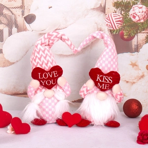 San Valentino Gnomo di Peluche Rosa a Quadri Decorazione Cuore Paillettes Bambola Coppia Regalo Compleanno Anniversario Casa Tavolo