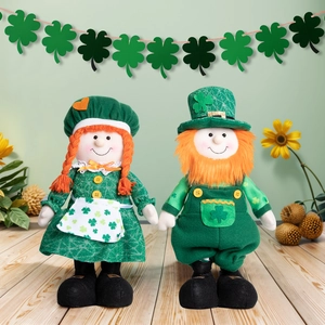 St. Patrick's Day plush gnome dolls set with shamrock and green telescopic legs decor