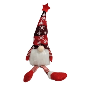 Christmas gnome plush ornament with long striped legs and snowflake hat decoration
